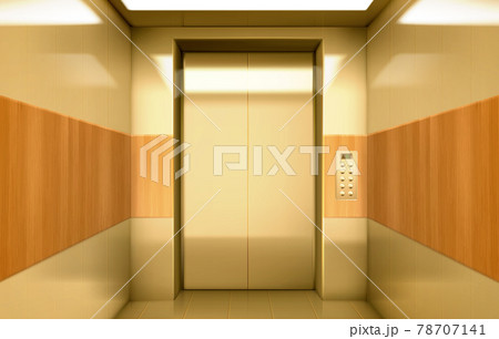 Golden elevator cabin with closed doors inside Golden elevator cabin with closed doors inside 78707141