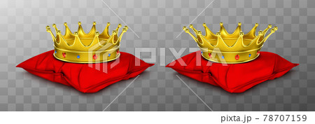 Gold royal crown for king and queen on red pillow 78707159