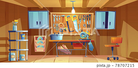Garage interior with instruments for repair works 78707215