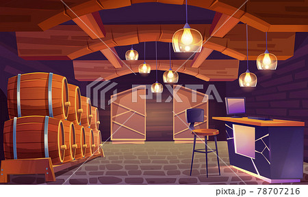 Wine shop, cellar interior with wooden barrels Wine shop, cellar interior with wooden barrels 78707216
