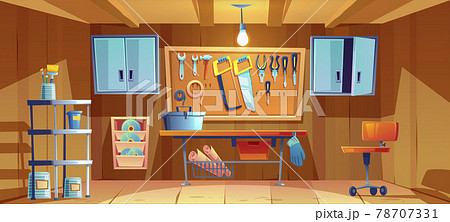 Garage interior with instruments for repair works Garage interior with instruments for repair works 78707331