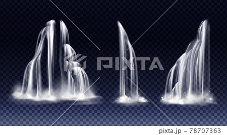 Set of waterfalls with cascade, splash and fog 78707363