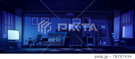 Vector interior of living room with tv at night Vector interior of living room with tv at night 78707434