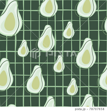 Random seamless pattern with natural avocado elements print. Green chequered background. Random seamless pattern with natural avocado elements print. Green chequered background. 78707658