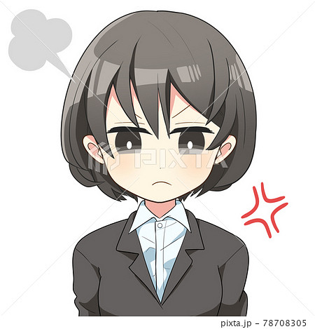 リクルートスーツの女性　バストアップイラスト　怒る 78708305