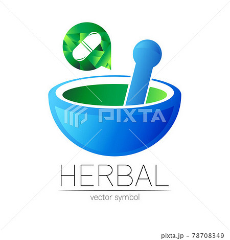 Alternative medical logo with mortar, pestle and pill capsule. Natural therapy sign for identity, concept, business, doctor, clinic and store. Icon illustration in modern design. Herbal logotype Alternative medical logo with mortar, pestle and pill capsule. Natural therapy sign for identity, concept, business, doctor, clinic and store. Icon illustration in modern design. Herbal logotype 78708349