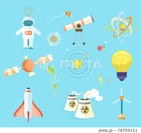 Science Themed Isolated Cartoon Illustrations Set 78709331
