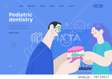 Pediatric dentistry - medical insurance web template. Modern flat vector 78710617