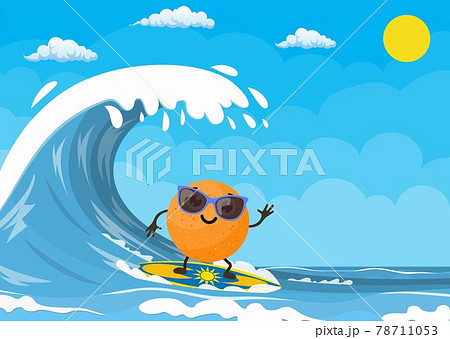 Orange Characters Surfing On Wave のイラスト素材