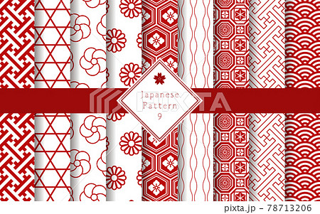 伝統的な和柄文様9種類のセット 78713206