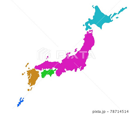 カラフルな日本地図のイラストイメージのイラスト素材