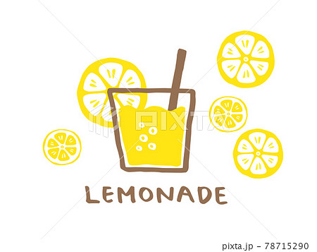 かわいいレモンとレモネードとlemonade文字 Br 手書き文字イラストのイラスト素材