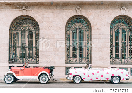 View of yellow classic vintage car in Old Havana, Cuba 78715757