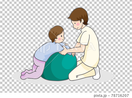 ボールを使ってリハビリする子供とセラピスト 78716207