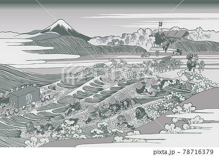 葛飾北斎イメージ東海道金谷ノ不二銀のイラスト素材