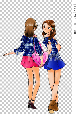 Illustration of a duo of girls dressed in gingham check 78716551