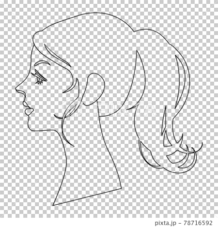 帶馬尾辮單色線描的女性輪廓 78716592