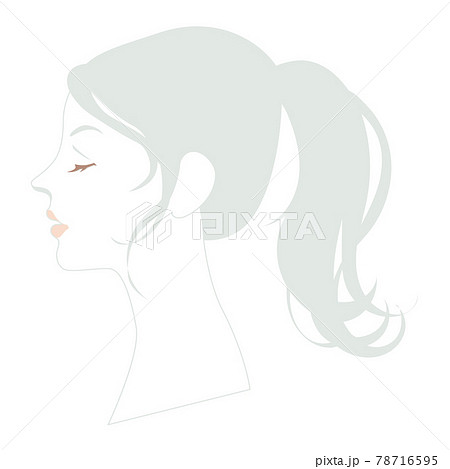 目を閉じたポニーテールの女性 横顔のイラスト素材