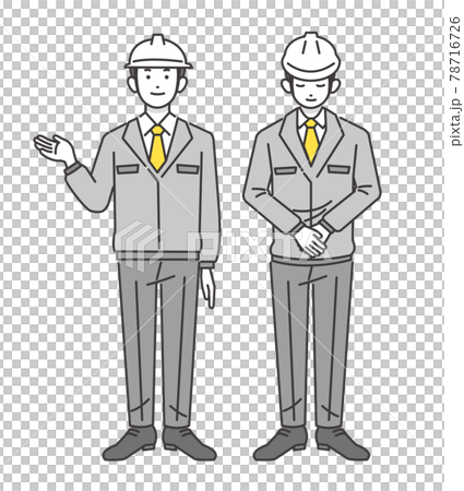 案内とお辞儀をする作業着の男性のベクターイラスト素材/現場監督/工事/全身 案内とお辞儀をする作業着の男性のベクターイラスト素材/現場監督/工事/全身 78716726