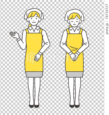 案内とお辞儀をするエプロン姿の女性のベクターイラスト素材/スーパー/飲食店 案内とお辞儀をするエプロン姿の女性のベクターイラスト素材/スーパー/飲食店 78716727