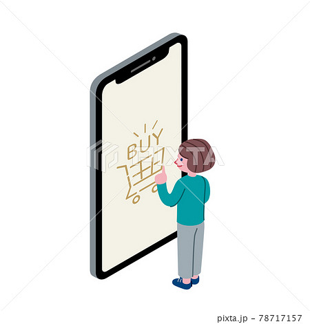 スマホで買い物をする女性のイラストのイラスト素材