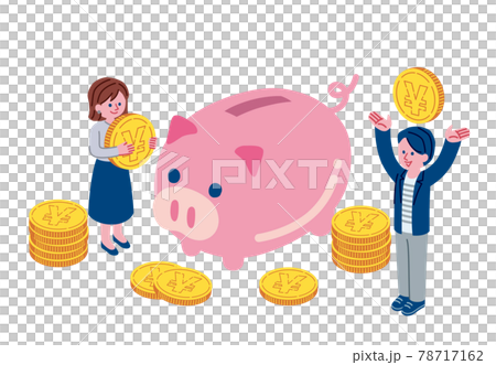 お金を貯めている男女のイラスト 78717162