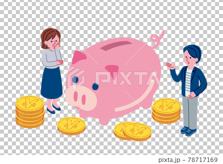 Illustration of men and women having doubts about money Illustration of men and women having doubts about money 78717169
