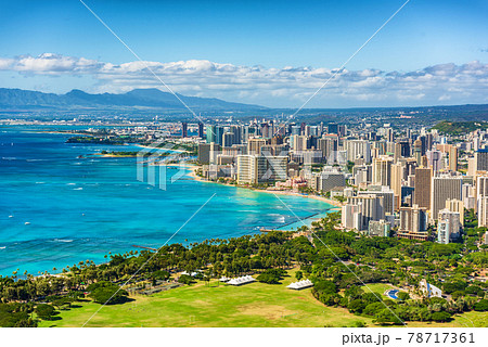Honolulu city view from Diamond Head lookout, Waikiki beach landscape background. Hawaii travel. 78717361