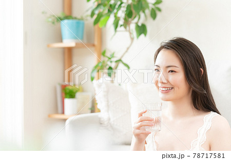 水分補給をする若い女性 水分補給をする若い女性 78717581