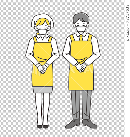 男女圍裙鞠躬/口罩/超市/餐廳的矢量插圖 男女圍裙鞠躬/口罩/超市/餐廳的矢量插圖 78717635