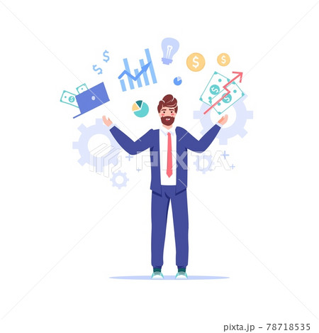 Flat cartoon office character successful employee,vector illustration concept 78718535