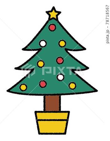 シンプルなオーナメントのクリスマスツリーのイラストのイラスト素材