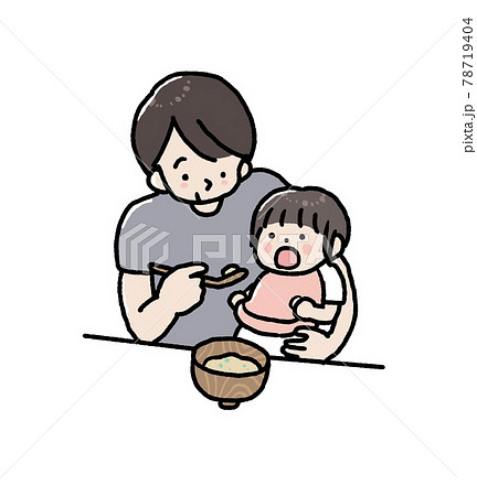 離乳食を食べさせるイラストのイラスト素材