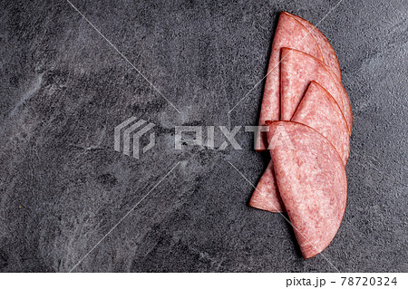 Sliced smoked salami. Sliced smoked salami. 78720324