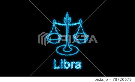 The Libra zodiac symbol, horoscope sign lighting effect blue neon glow. Royalty high-quality free stock of Libra sign isolated on black background. Horoscope, astrology icons with simple 78720679