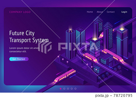 Futuristic town with train highway and skyscrapers 78720795