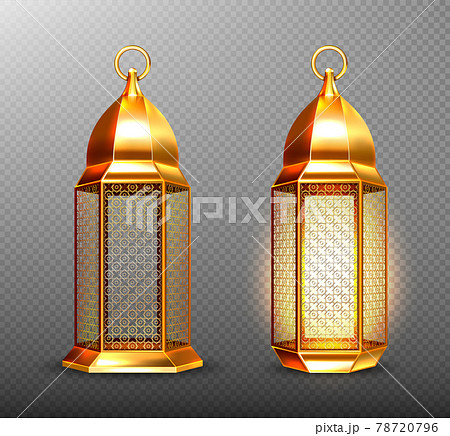Arabic lamps, gold arab lanterns with ornament 78720796