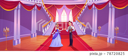 Prince and princess in royal castle hall 78720825