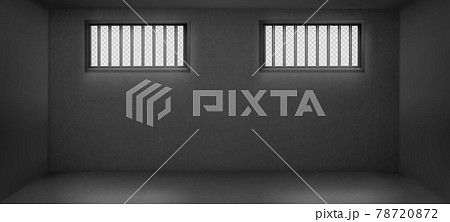 Prison cell with barred windows, jail interior 78720872