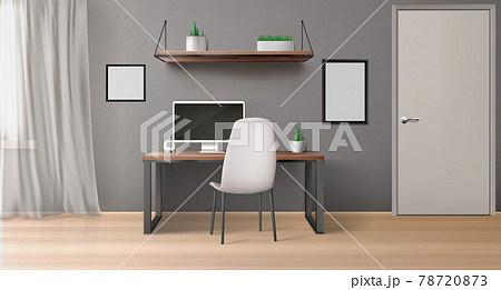 Office room interior with desk, monitor and chair 78720873