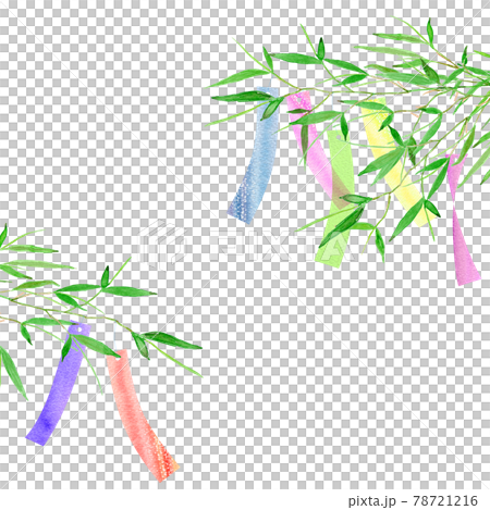 七夕をイメージした笹の葉と短冊の水彩イラストフレーム 78721216