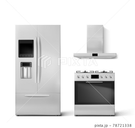 Smart fridge, gas oven and hood kitchen appliances 78721338