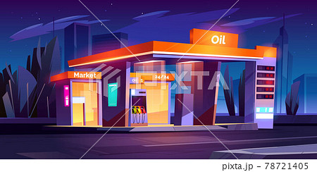 Oil station at night. Noctidial refueling service 78721405