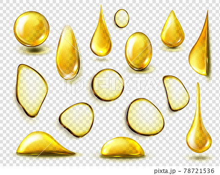 Realistic golden drops and stains of oil or honey 78721536