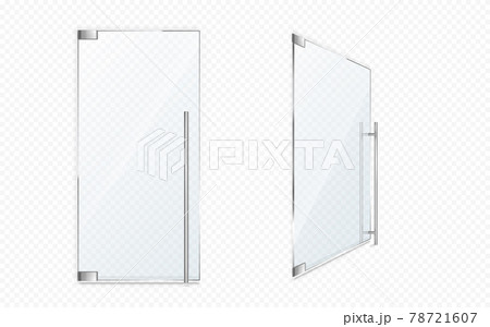 Glass doors with metal handles, close and open Glass doors with metal handles, close and open 78721607