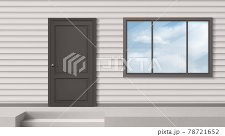 House facade with gray door, window, siding wall House facade with gray door, window, siding wall 78721652