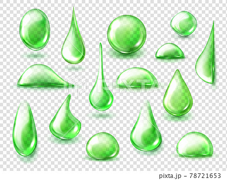 Green drops of water, herbal tea liquid drips 78721653