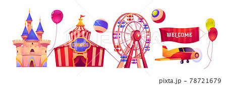 Carnival funfair with circus tent and ferris wheel Carnival funfair with circus tent and ferris wheel 78721679