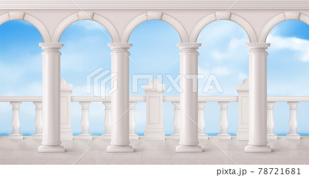 White marble balustrade and columns on balcony 78721681
