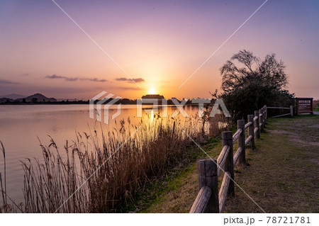鳥取県米子市 春の米子水鳥公園の夕景 鳥取県米子市 春の米子水鳥公園の夕景 78721781